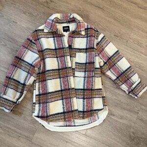 Zara Wool Blend Pink Plaid Oversized Shacket/Overshirt, Size Small